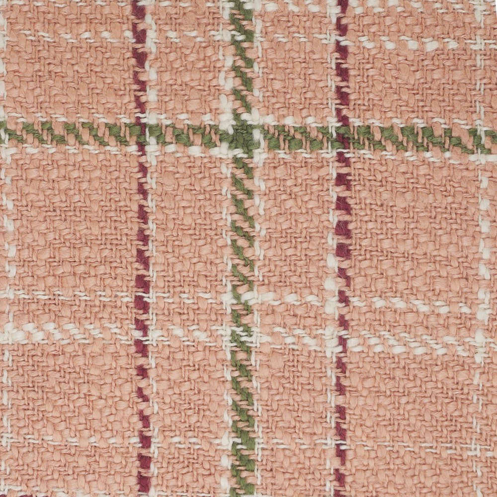 20" Pink Yellow And Sage Plaid Cotton Throw Pillow Cover with Fringe