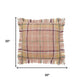 20" Pink Yellow And Sage Plaid Cotton Throw Pillow Cover with Fringe