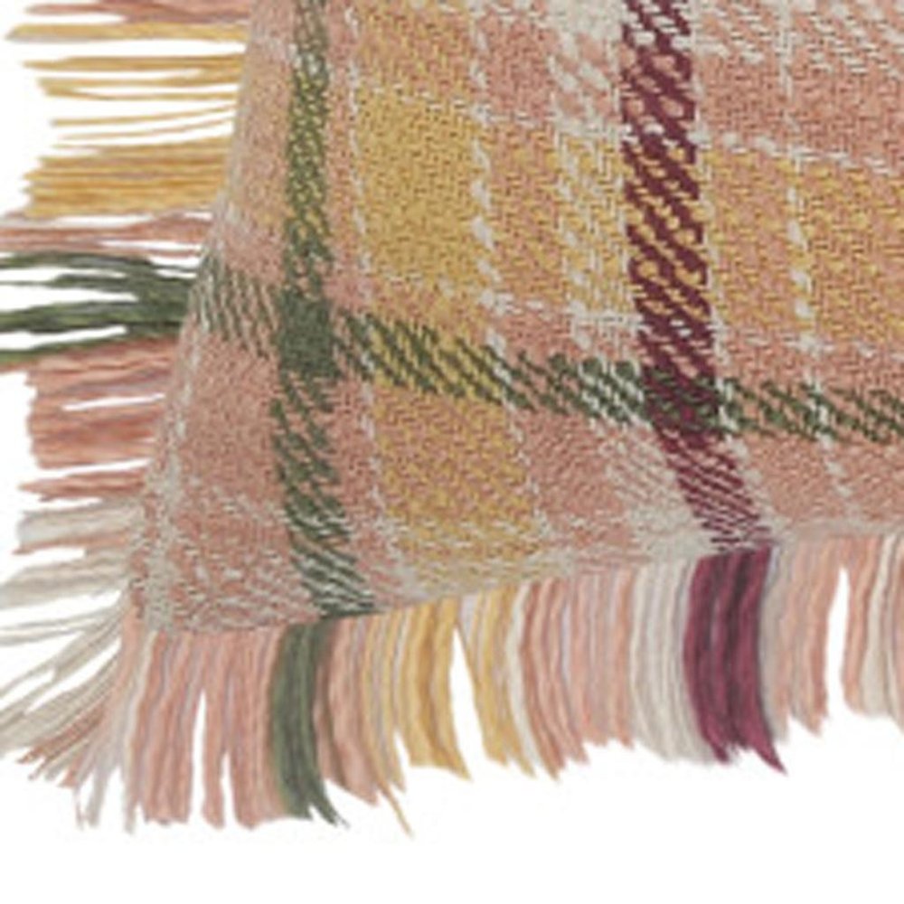 20" Pink Yellow And Sage Plaid Cotton Throw Pillow Cover with Fringe