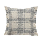 20" Gray And Ivory Plaid Cotton Blend Throw Pillow Cover with Fringe