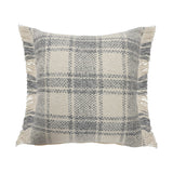 20" Gray And White Plaid Cotton Blend Throw Pillow Cover