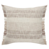 20" Beige And Ivory Striped Cotton Throw Pillow Cover with Fringe