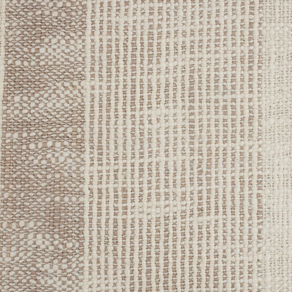 20" Beige And Ivory Striped Cotton Throw Pillow Cover with Fringe