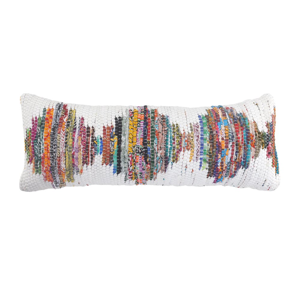 14" X 36" White Orange And Blue Lumbar Geometric Cotton Throw Pillow Cover