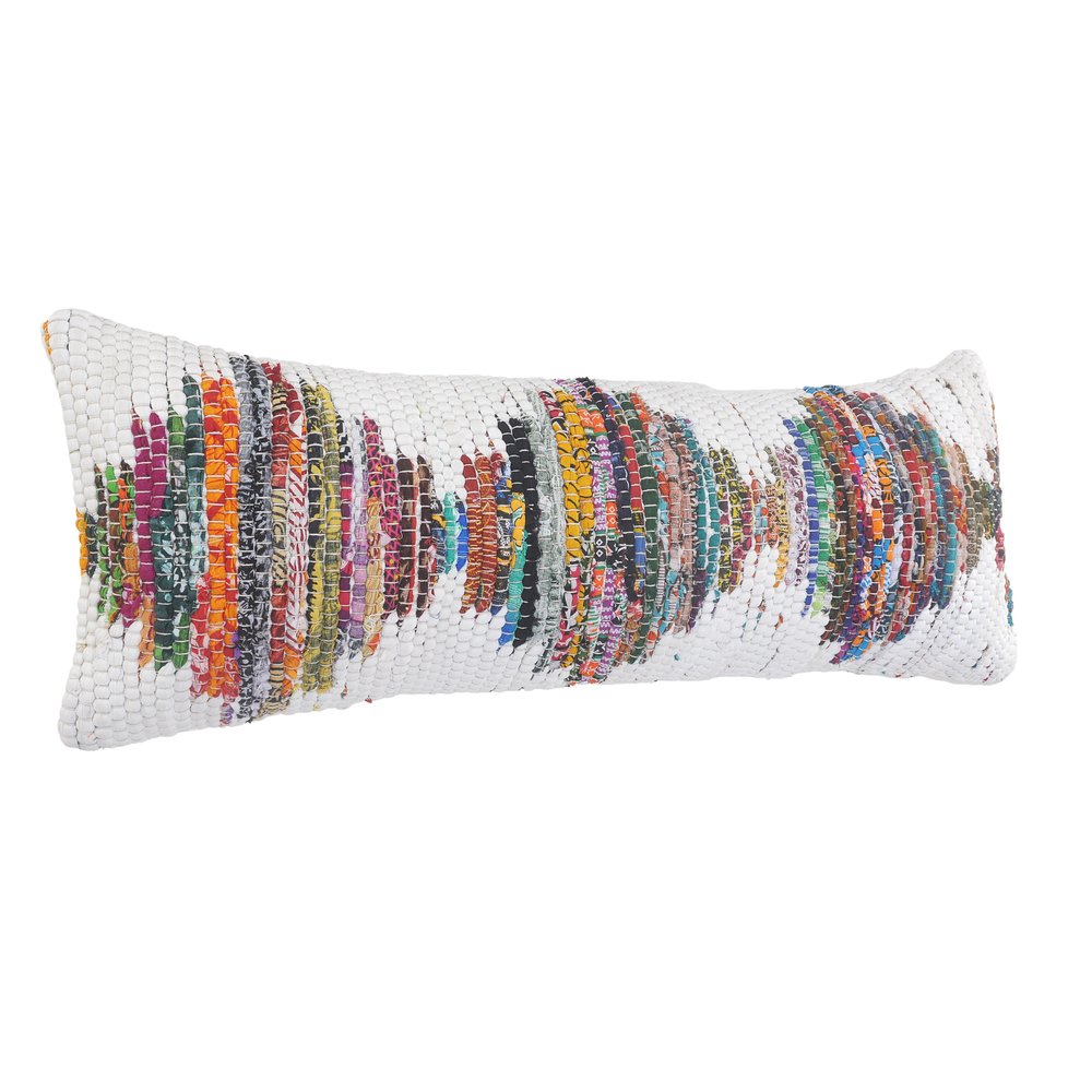 14" X 36" White Orange And Blue Lumbar Geometric Cotton Throw Pillow Cover