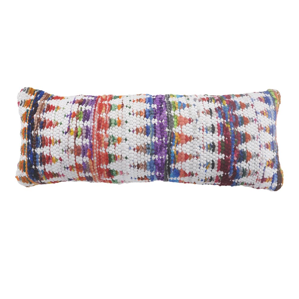 14" X 36" White Purple And Red Lumbar Geometric Cotton Blend Throw Pillow Cover