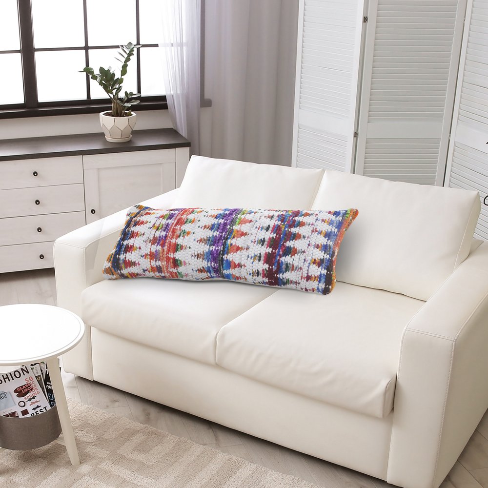 14" X 36" White Purple And Red Lumbar Geometric Cotton Blend Throw Pillow Cover