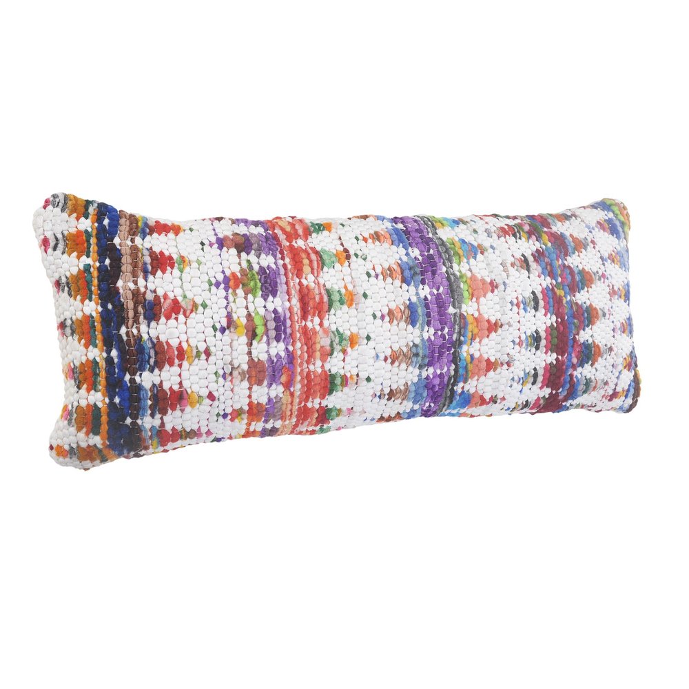 14" X 36" White Purple And Red Lumbar Geometric Cotton Blend Throw Pillow Cover