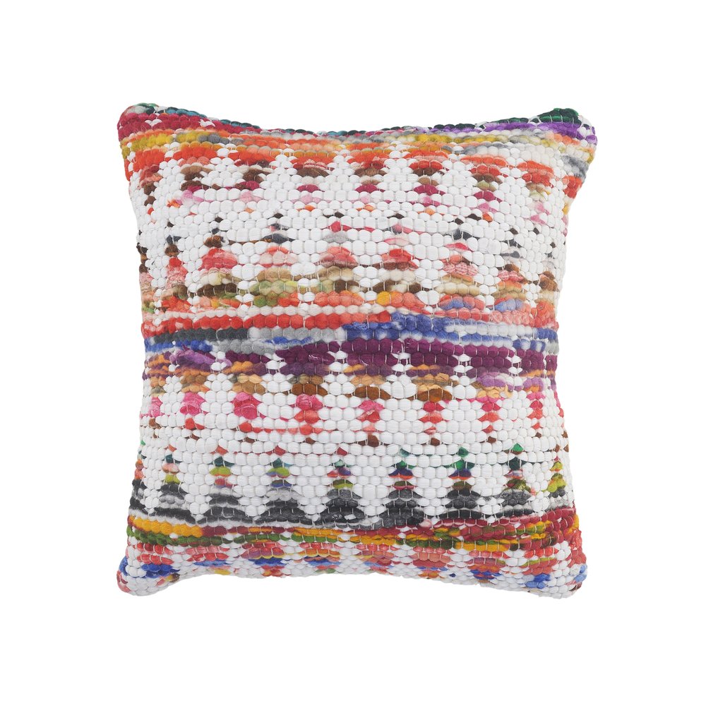 20" White Purple And Red Geometric Cotton Blend Throw Pillow Cover