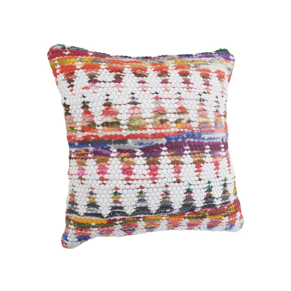 20" White Purple And Red Geometric Cotton Blend Throw Pillow Cover