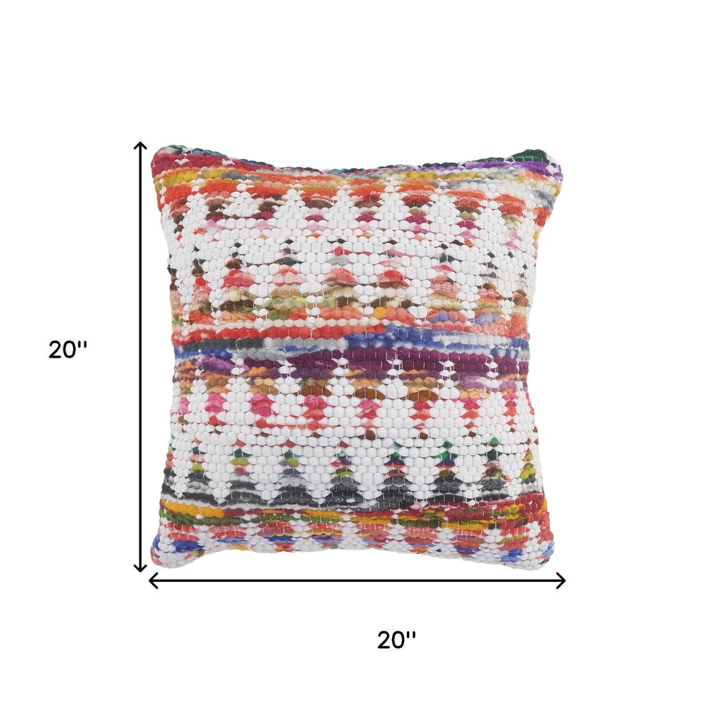 20" White Purple And Red Geometric Cotton Blend Throw Pillow Cover