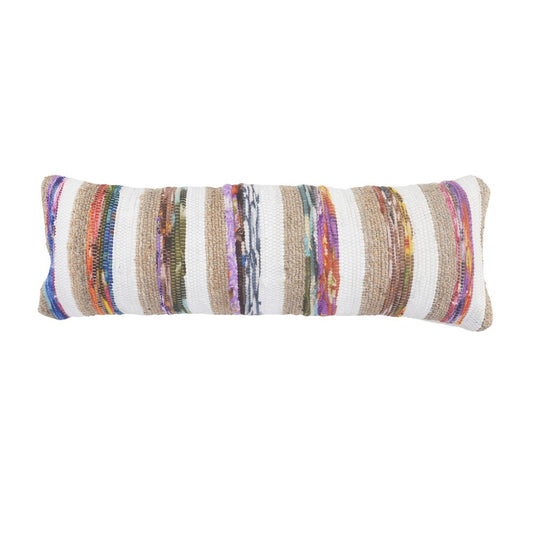 14" X 36" Tan White And Purple Lumbar Geometric Cotton Blend Throw Pillow Cover