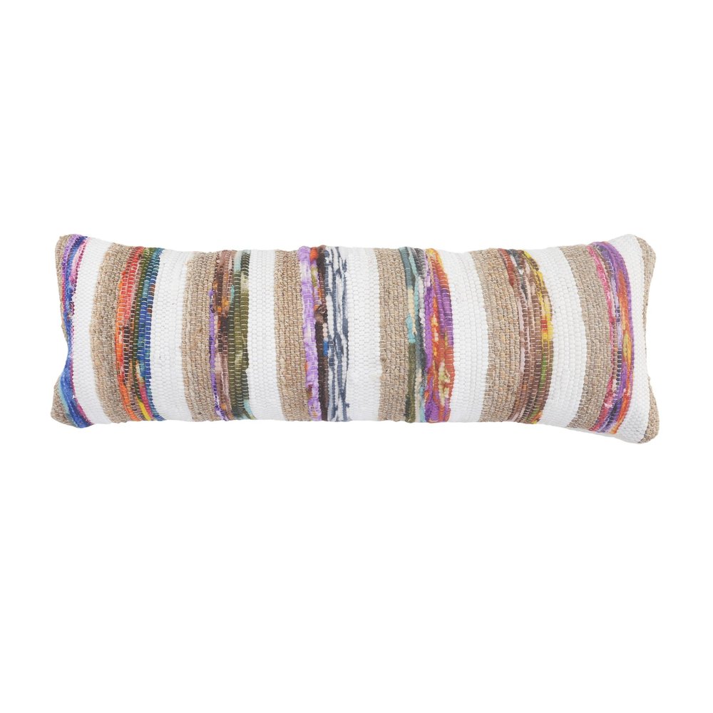 14" X 36" Tan White And Purple Lumbar Geometric Cotton Blend Throw Pillow Cover
