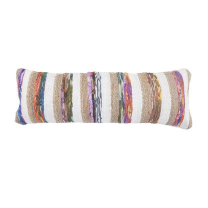 14" X 36" Tan White And Purple Lumbar Geometric Cotton Blend Throw Pillow Cover