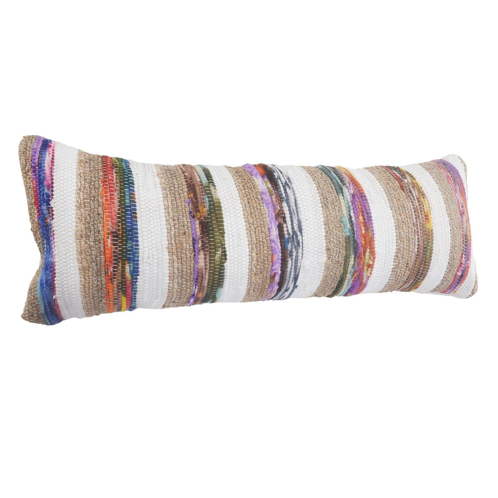 14" X 36" Tan White And Purple Lumbar Geometric Cotton Blend Throw Pillow Cover