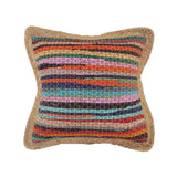 20" Tan Pink Blue And Orange Beach Striped Cotton Blend Throw Pillow Cover with Texture