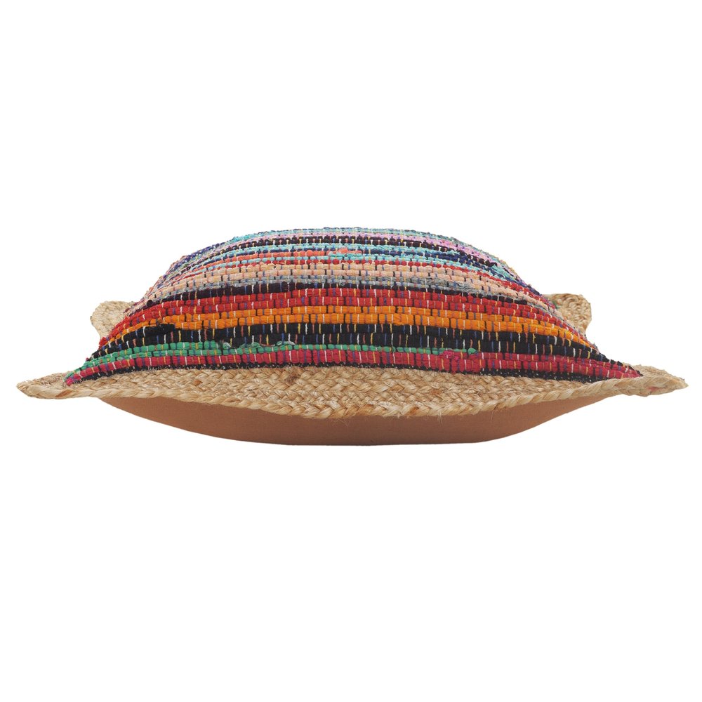 20" Tan Pink And Blue Beach Striped Cotton Blend Throw Pillow Cover