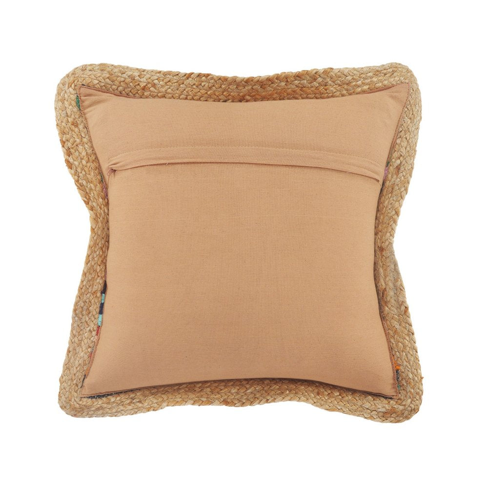 20" Tan Pink Blue And Orange Beach Striped Cotton Blend Throw Pillow Cover with Texture
