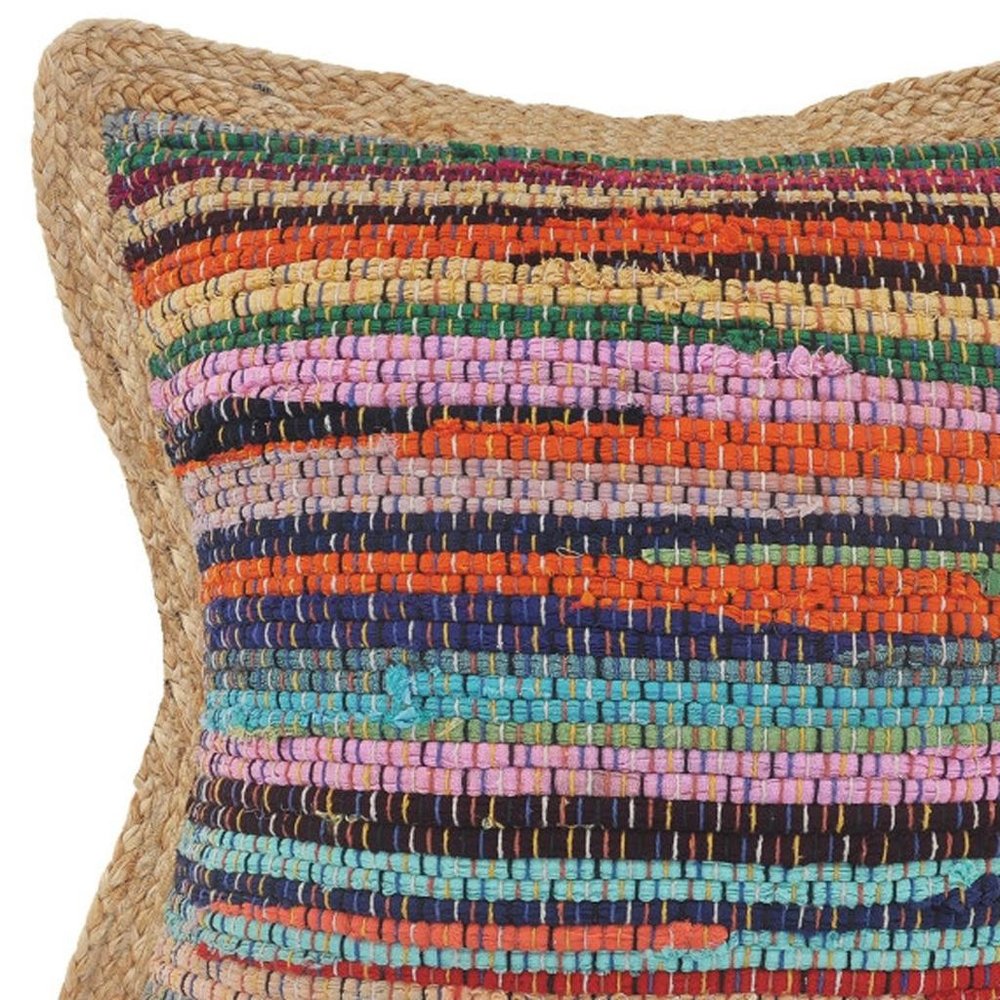 20" Tan Pink And Blue Beach Striped Cotton Blend Throw Pillow Cover