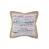 20" Tan White And Blue Beach Striped Cotton Blend Throw Pillow Cover with Texture
