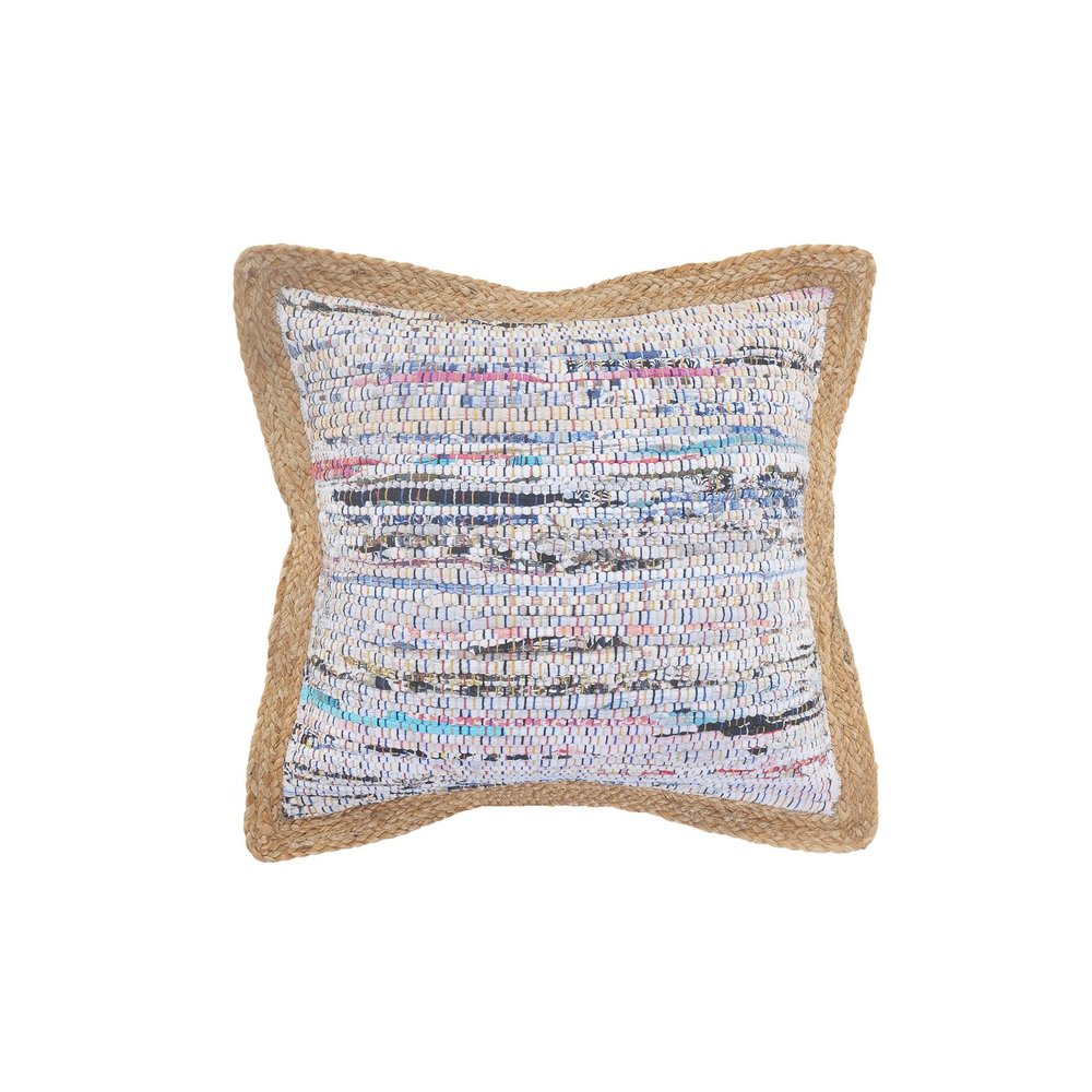 20" Tan White And Blue Beach Striped Cotton Blend Throw Pillow Cover with Texture