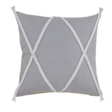 20" Gray And White Beach Geometric Cotton Throw Pillow Cover with Tufts And Texture