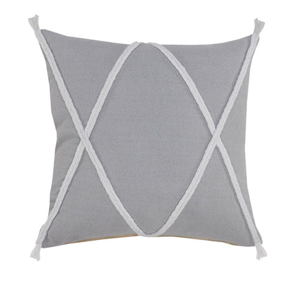 20" Gray And White Beach Geometric Cotton Throw Pillow Cover with Tufts And Texture