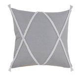 20" Gray And White Beach Geometric Cotton Throw Pillow Cover with Tufts And Texture