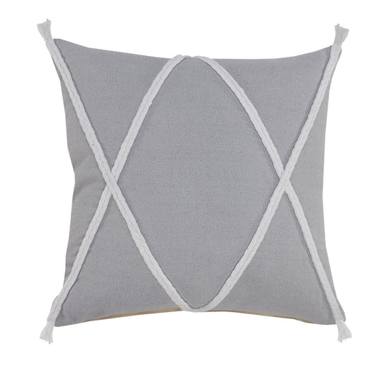 20" Gray And White Beach Geometric Cotton Throw Pillow Cover