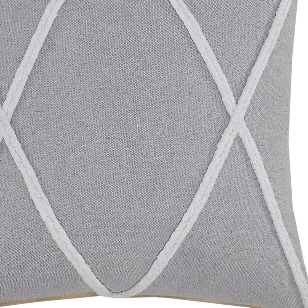 20" Gray And White Beach Geometric Cotton Throw Pillow Cover with Tufts And Texture