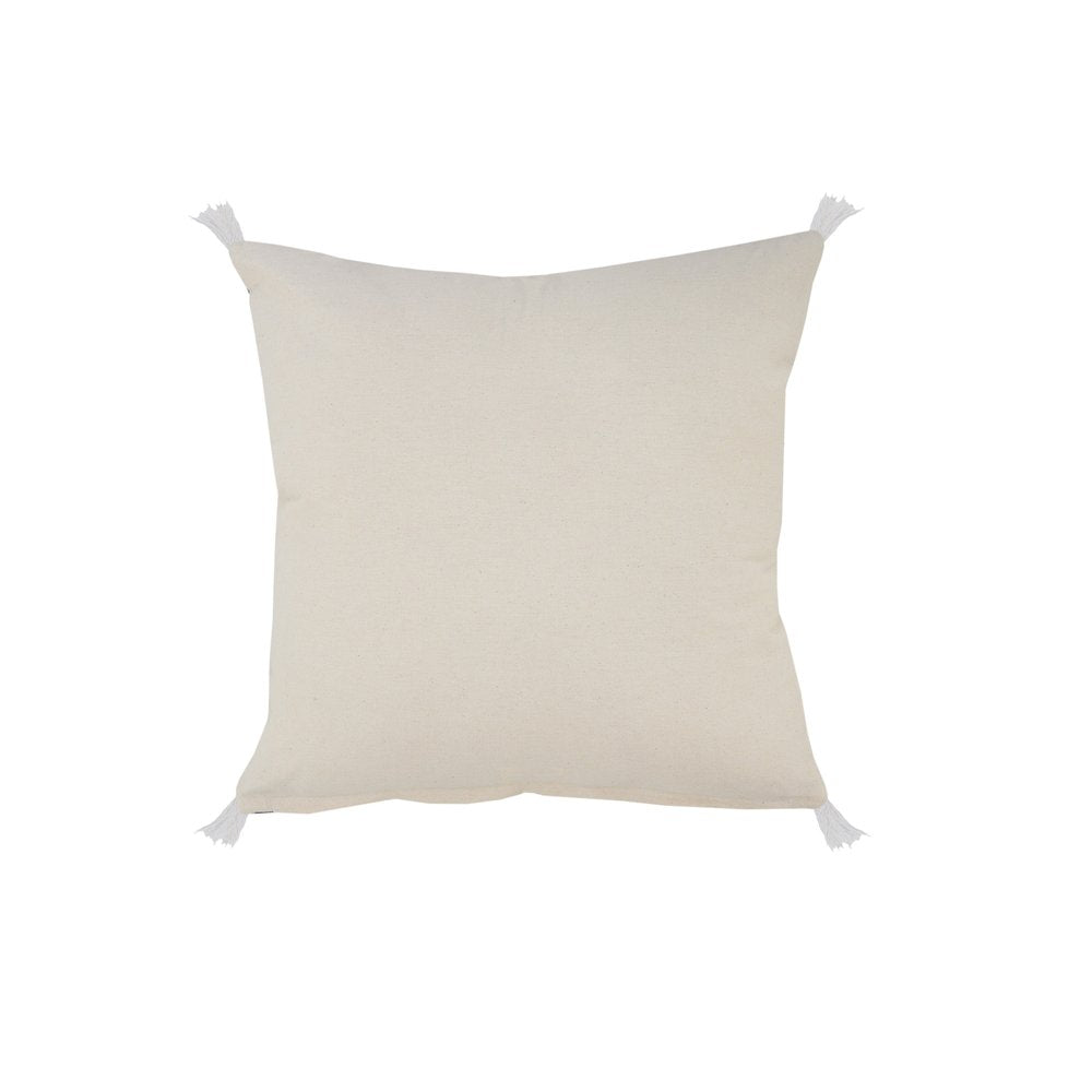 20" Gray And White Beach Geometric Cotton Throw Pillow Cover with Tufts And Texture