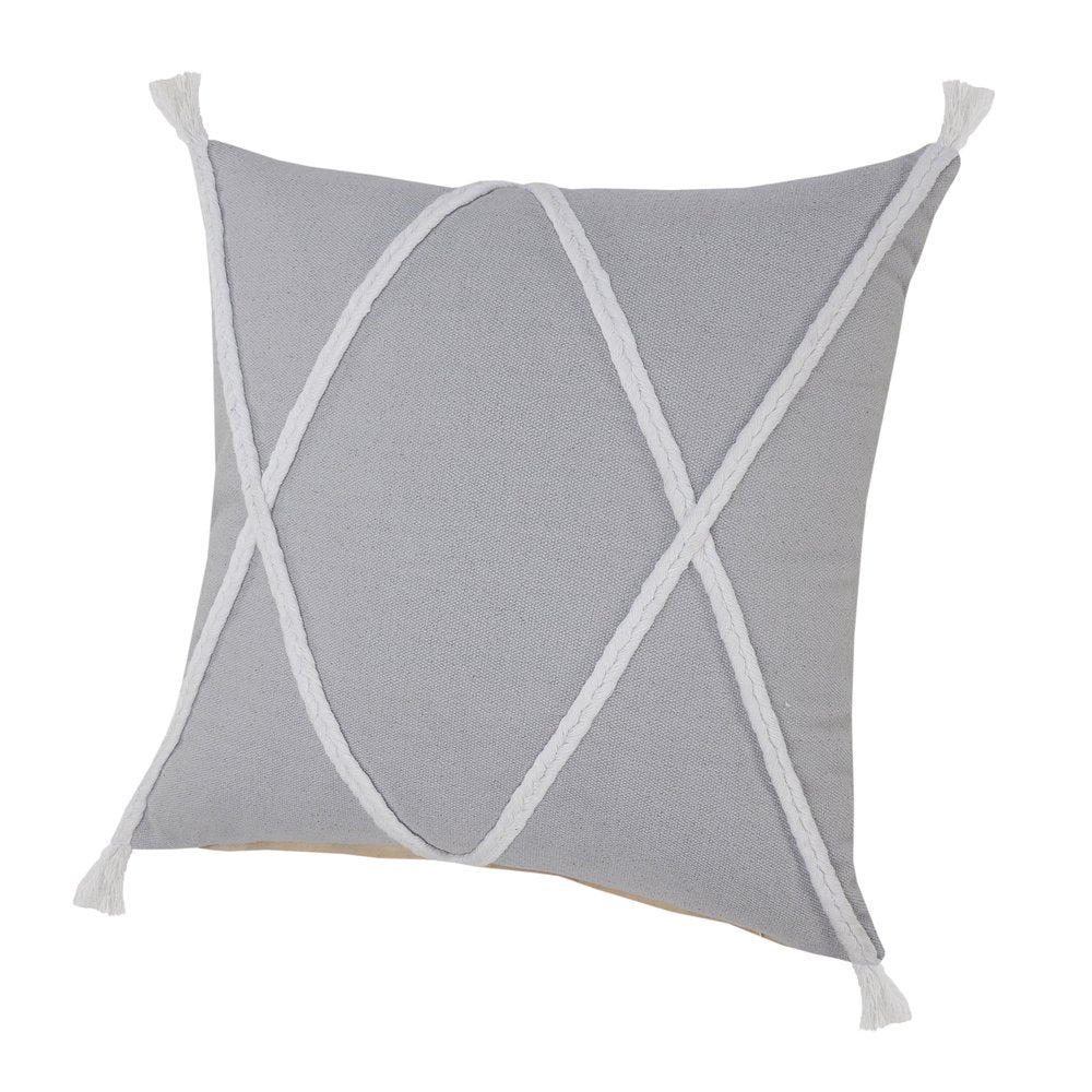 20" Gray And White Beach Geometric Cotton Throw Pillow Cover