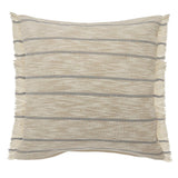 20" Tan And Gray Striped Cotton Blend Throw Pillow Cover with Fringe