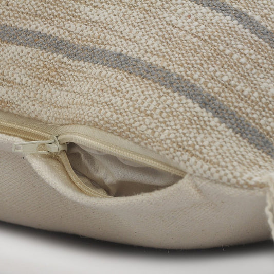 20" Tan And Gray Striped Cotton Blend Throw Pillow Cover