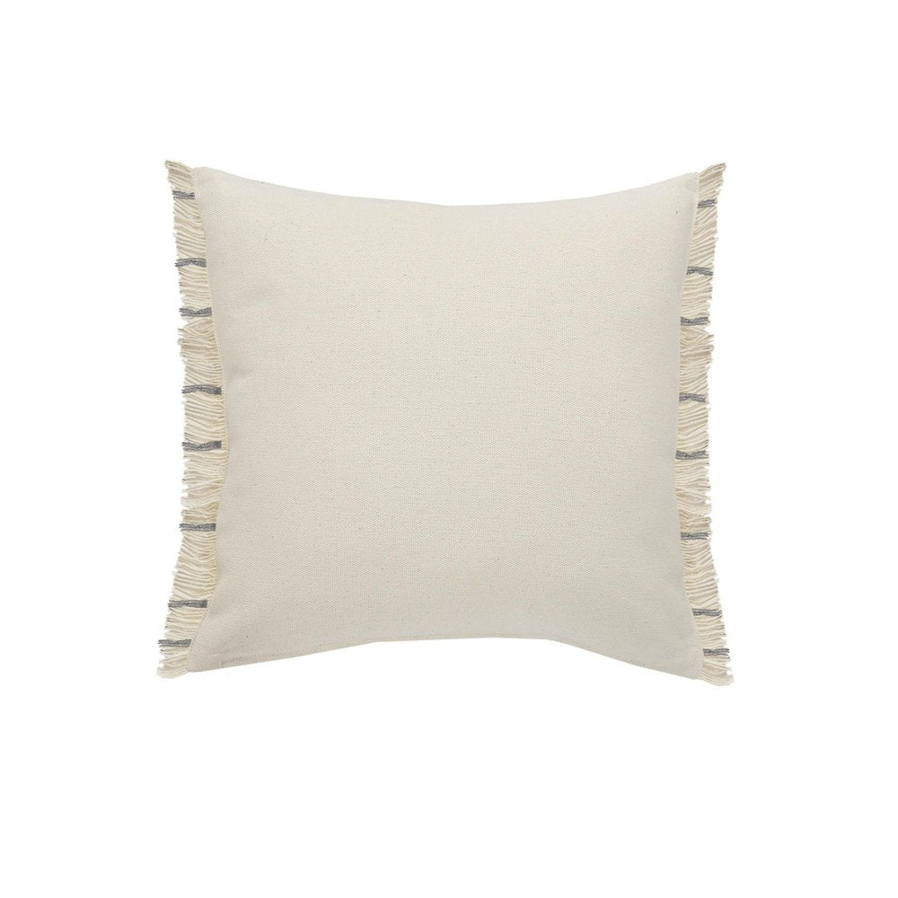 20" Tan And Gray Striped Cotton Blend Throw Pillow Cover with Fringe