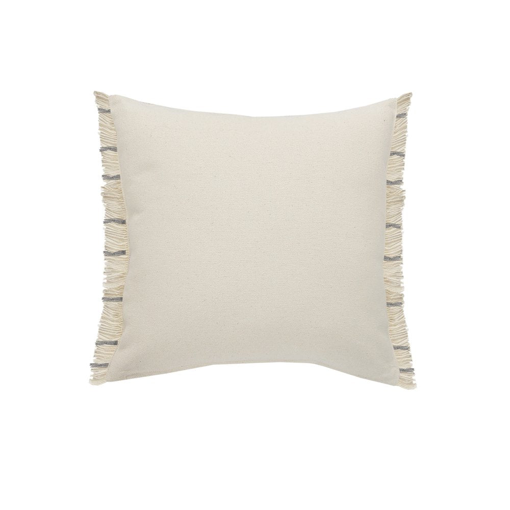 20" Tan And Gray Striped Cotton Blend Throw Pillow Cover with Fringe