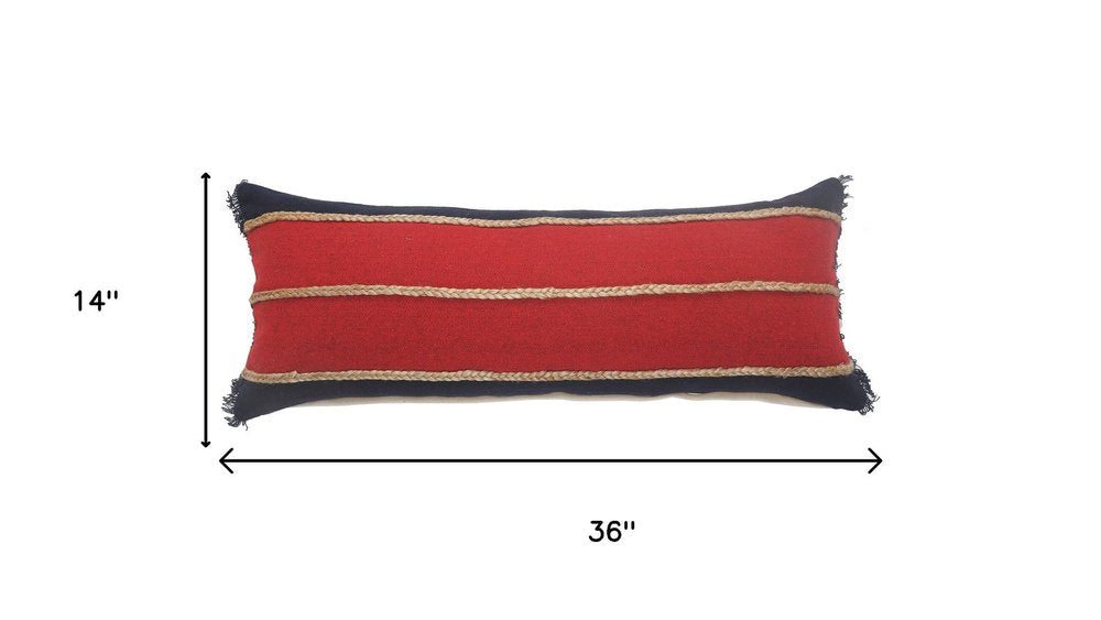 14" X 36" Tan And Blue Lumbar Geometric Cotton Blend Throw Pillow Cover