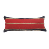 14" X 36" Tan And Navy Blue Lumbar Striped Cotton Blend Throw Pillow Cover with Fringe