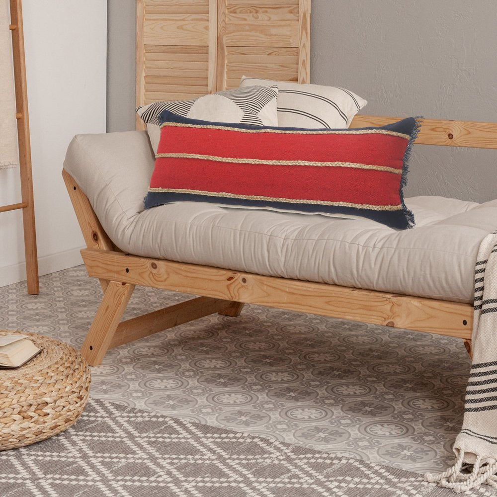 14" X 36" Tan And Blue Lumbar Geometric Cotton Blend Throw Pillow Cover