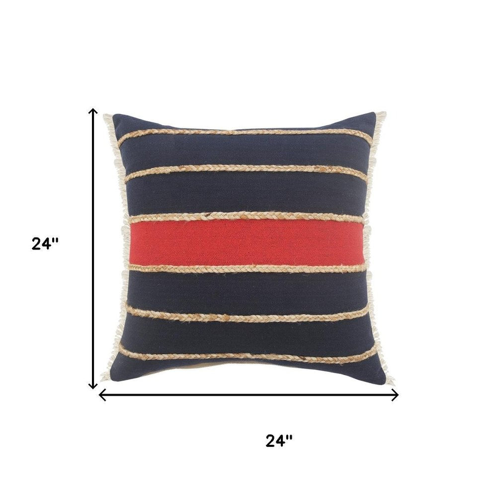 24" Tan And Blue Geometric Cotton Blend Throw Pillow Cover