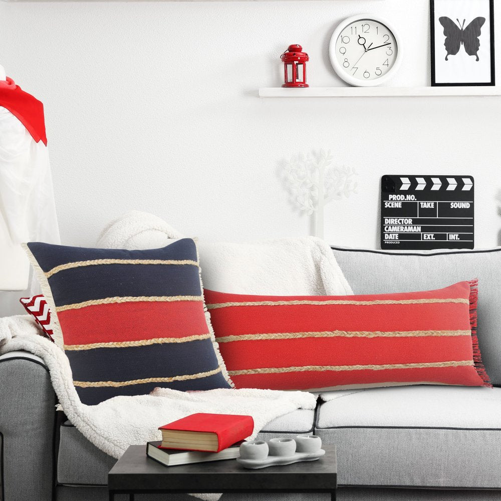 24" Tan And Blue Geometric Cotton Blend Throw Pillow Cover