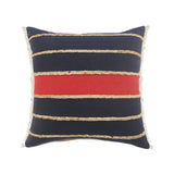 20" Tan And Navy Blue Striped Cotton Blend Throw Pillow Cover with Fringe