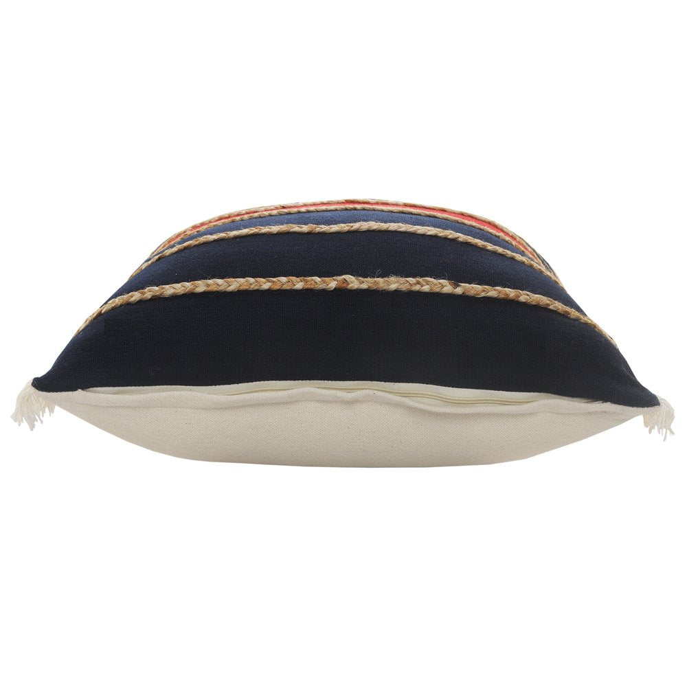 20" Tan And Blue Geometric Cotton Blend Throw Pillow Cover