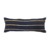 14" X 36" Blue And Brown Lumbar Beach Striped Cotton Blend Throw Pillow Cover with Fringe And Texture
