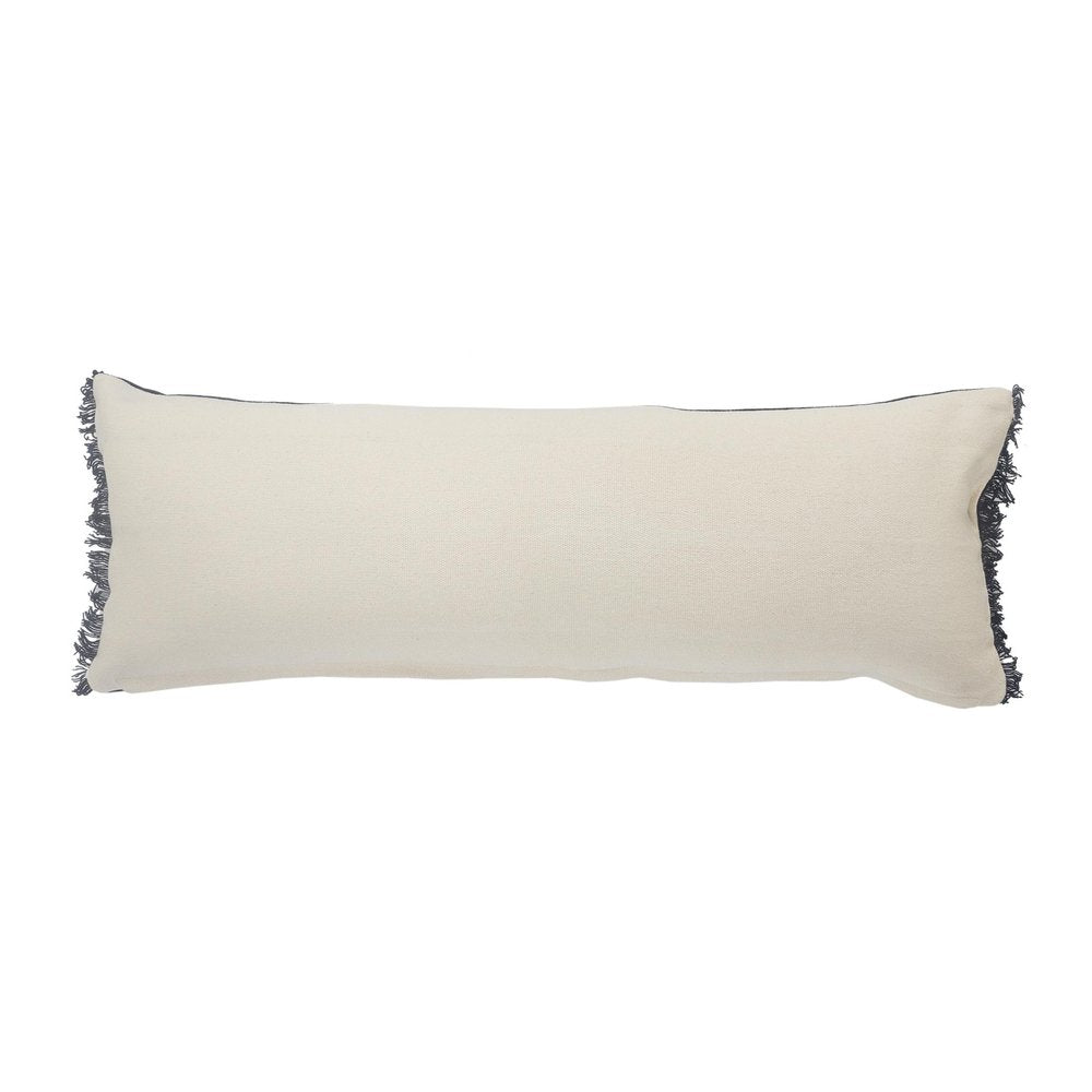14" X 36" Blue And Brown Lumbar Beach Striped Cotton Blend Throw Pillow Cover with Fringe And Texture