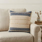 24" Beige And Blue Beach Striped Cotton Blend Throw Pillow Cover with Fringe And Texture