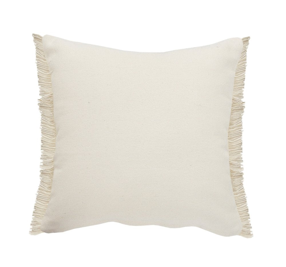 24" Beige And Blue Beach Striped Cotton Blend Throw Pillow Cover with Fringe And Texture