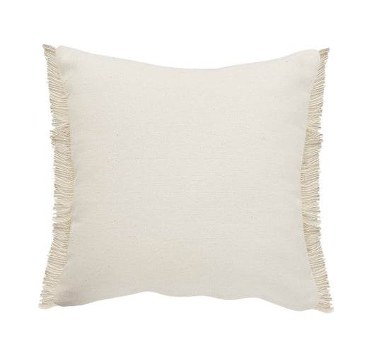 24" Beige And Blue Beach Striped Cotton Blend Throw Pillow Cover with Fringe And Texture