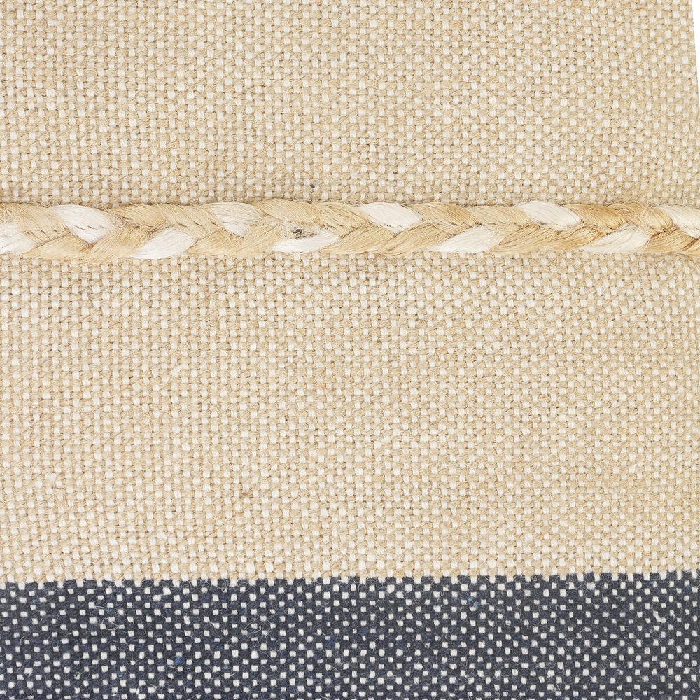 24" Beige And Blue Beach Striped Cotton Blend Throw Pillow Cover with Fringe And Texture