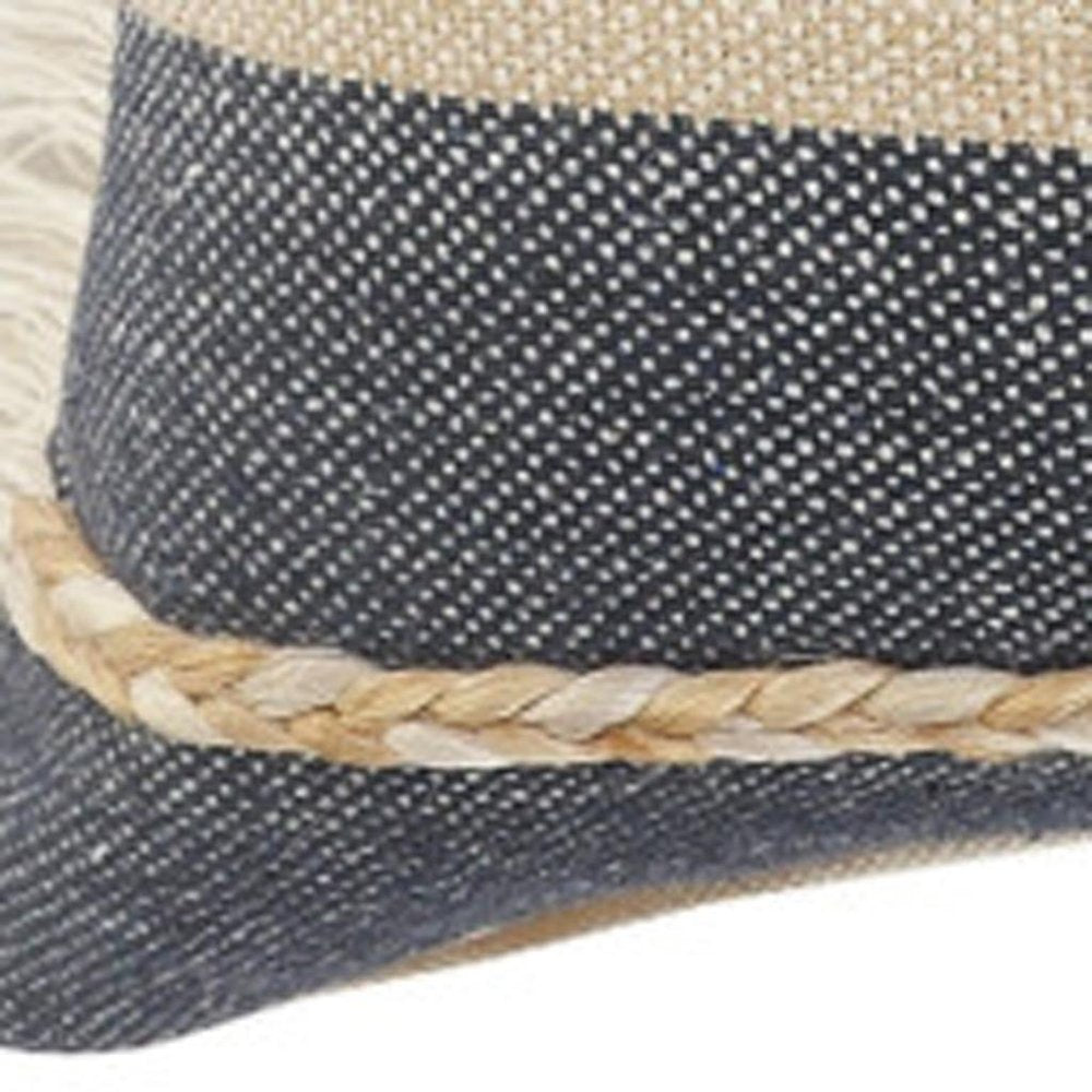 20" Beige And Blue Beach Striped Cotton Blend Throw Pillow Cover